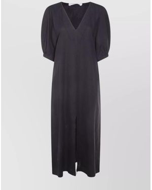 Malo Dress Knee Length Puff Sleeves - Blue