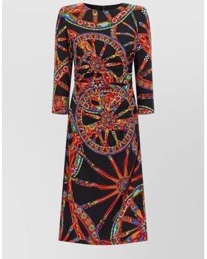 Dolce & Gabbana Carretto Dress Floral Geometric Long Sleeve Belt - Red