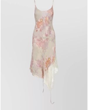 DIESEL Knee Length Dress Floral Lace Straps - White