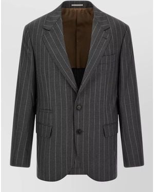 Brunello Cucinelli Pinstripe Wool Blazer Tailored Notch Lapel - Black