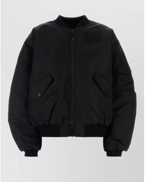 Cecilie Bahnsen Nylon Bomber Jacket Embroidered Back Detail - Black