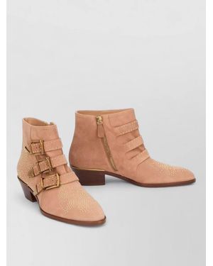 Chloé Susan Ankle Boots Suede Studs Straps - Pink