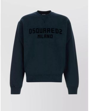 DSquared² Cotton Crew Neck Sweatshirt With Ribbed Cuffs And Hem - Blue
