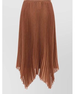 Valentino Garavani Silk Pleated Asymmetric Midi Skirt - Brown