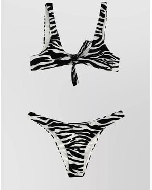 The Attico Front Tie Zebra Print High-Cut Bikini - White