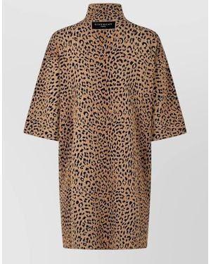 Givenchy Silk Jacquard Leopard-Knit Short-Sleeve Mini Dress - Natural