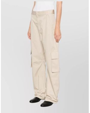 Balenciaga Straight Trousers Regular Fit Silk Nylon Blend - Natural