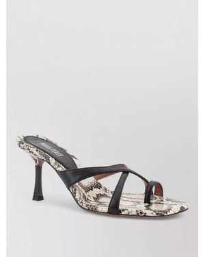 Paris Texas Lorena Leather Sandals Snakeskin Heel Straps - Metallic