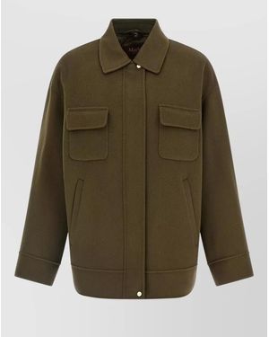 Max Mara Mstdisco Padded Jacket Buttoned Cuffs Pockets - Green