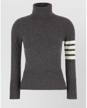 Thom Browne Cashmere Sweater With Buttoned Turtleneck And Ribbed Cuffs - Gray