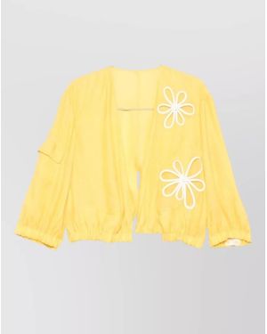 Fendi Silk Floral-Embroidered Blouson Jacket - Yellow