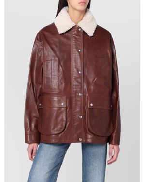 Halfboy Leather Jacket Featuring Shearling Collar - Red