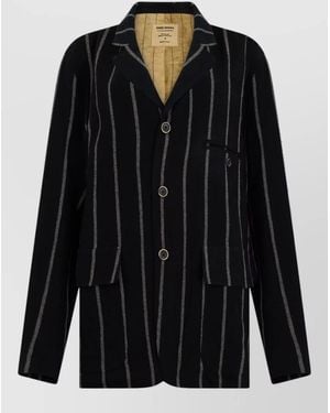 Uma Wang Striped Virgin Wool Single Breasted Coat - Black