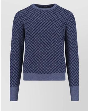 Drumohr Cashmere Herringbone Crewneck Jumper - Blue