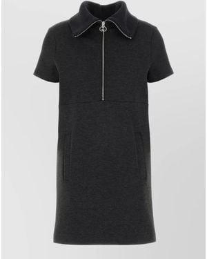 Gucci Stretch Jersey Dress Short Sleeves High Collar - Black