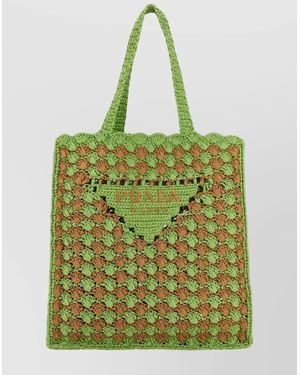 Prada Raffia Shopping Bag Crochet Design - Green