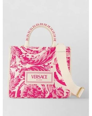 Versace Leather Tote Bag Floral Pattern Shoulder - Pink