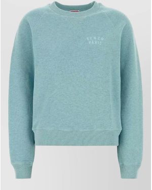 KENZO Cotton Sweatshirt Crew Neck Raglan Sleeves - Blue