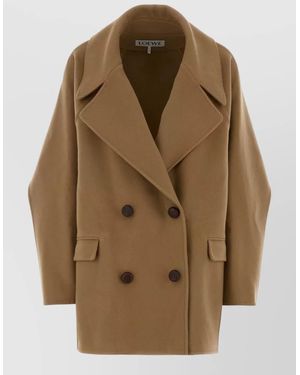 Loewe Wool Coat Double Breasted Wide Lapels - Natural