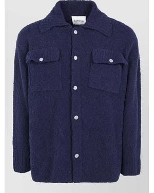 Laneus Wool Knit Boxy-Fit Overshirt - Blue