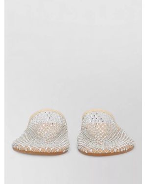 Alysi Rhinestone Mule Sandal Flat Mesh Toe - White
