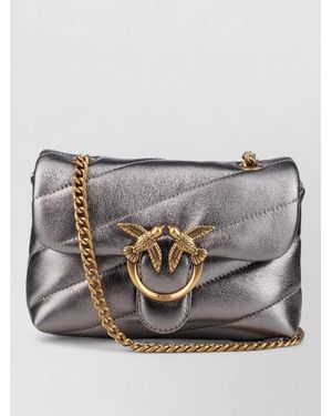 Pinko Metallic Shoulder Bag Quilted Design Chain Strap - Grey