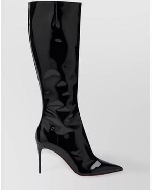 Christian Louboutin Shiny Knee-Length Stiletto Heel Boots - Black