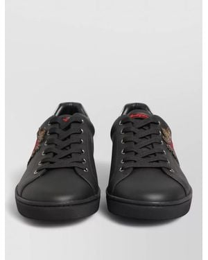 Dolce & Gabbana Leather Trainers Heart Detail Flat Sole - Black