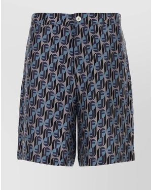 Fendi Printed Silk Bermuda Shorts - Blue