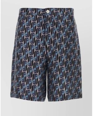 Fendi Silk Bermuda Shorts Featuring All-Over Print - Blue