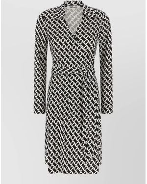 Diane von Furstenberg Silk Printed Wrap Midi Dress - White