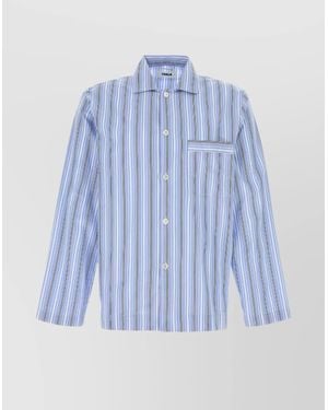 Tekla Oversized Striped Poplin Shirt Pocket - Blue