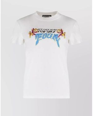 Versace Jeans Couture Ribbed Sequin Embellished Logo Print T-Shirt - White