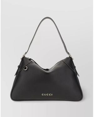 Gucci Leather Gg Emblem Structured Shoulder Bag - Black