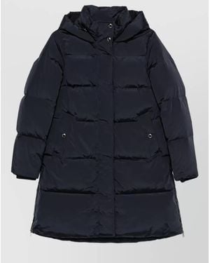 Woolrich Long Quilted Down Hooded Coat - Blue