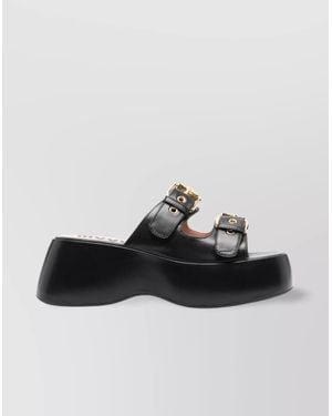 Moschino Leather Cutout Platform Wedge Sandals - Black