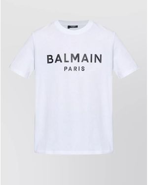 Balmain Crew Neck T-Shirt Short Sleeve Design - White