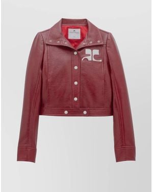 Courreges Cropped Faux Leather Biker Jacket - Red