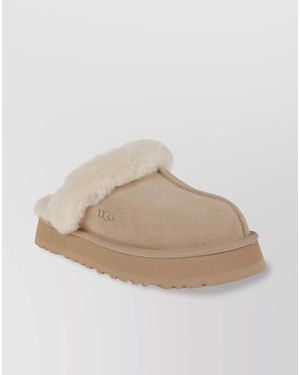 UGG Shearling-Lined Leather Platform Mules - Natural