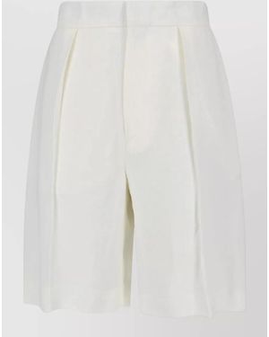 Victoria Beckham Straight Shorts Back Pockets Pleated Front - White