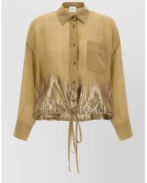 Nude Linen Shirt Chest Pocket Drawstring Hem - Natural