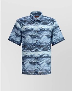 Missoni Short Sleeve Shirt Zigzag Pattern - Blue