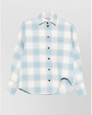 The Attico Checked Nylon Silk Top Curved Hem - Blue