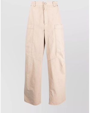 Palm Angels Cotton Mid-Rise Wide-Leg Cargo Trousers - Natural