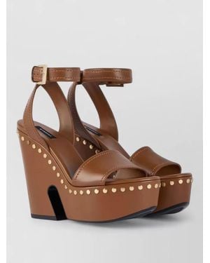 Givenchy Leather Platform Sandals Studs Ankle Strap - Brown