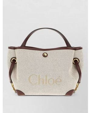 Chloé Canvas Tote Handbag Dual Handles Trim - Natural