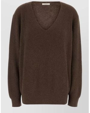 The Row Stretch Cotton Blend Phef V Neck Sweater - Brown