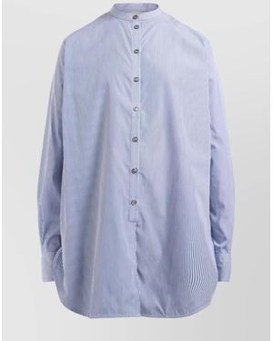 Studio Nicholson Striped Long Sleeve Shirt With Curved Hem - Blue
