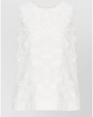 P.A.R.O.S.H. Cotton Sleeveless Embroidered Blouse - White