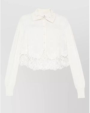 Ermanno Scervino Cashmere Lace-Trim Long-Sleeve Knitted Shirt - White